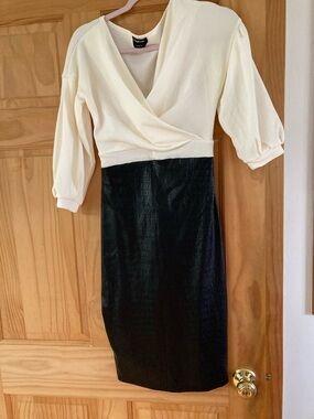 bebe Ivory and Black Two-Tone Midi Dress